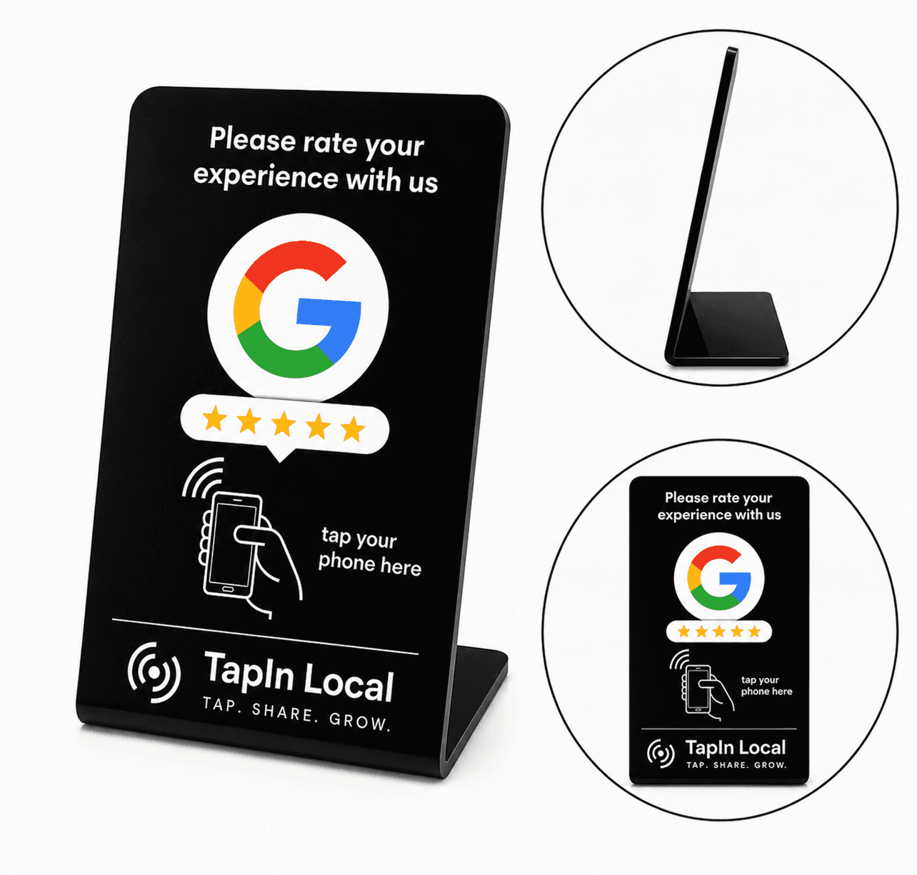 Black TapIn Local acrylic NFC Google Review stand mockup