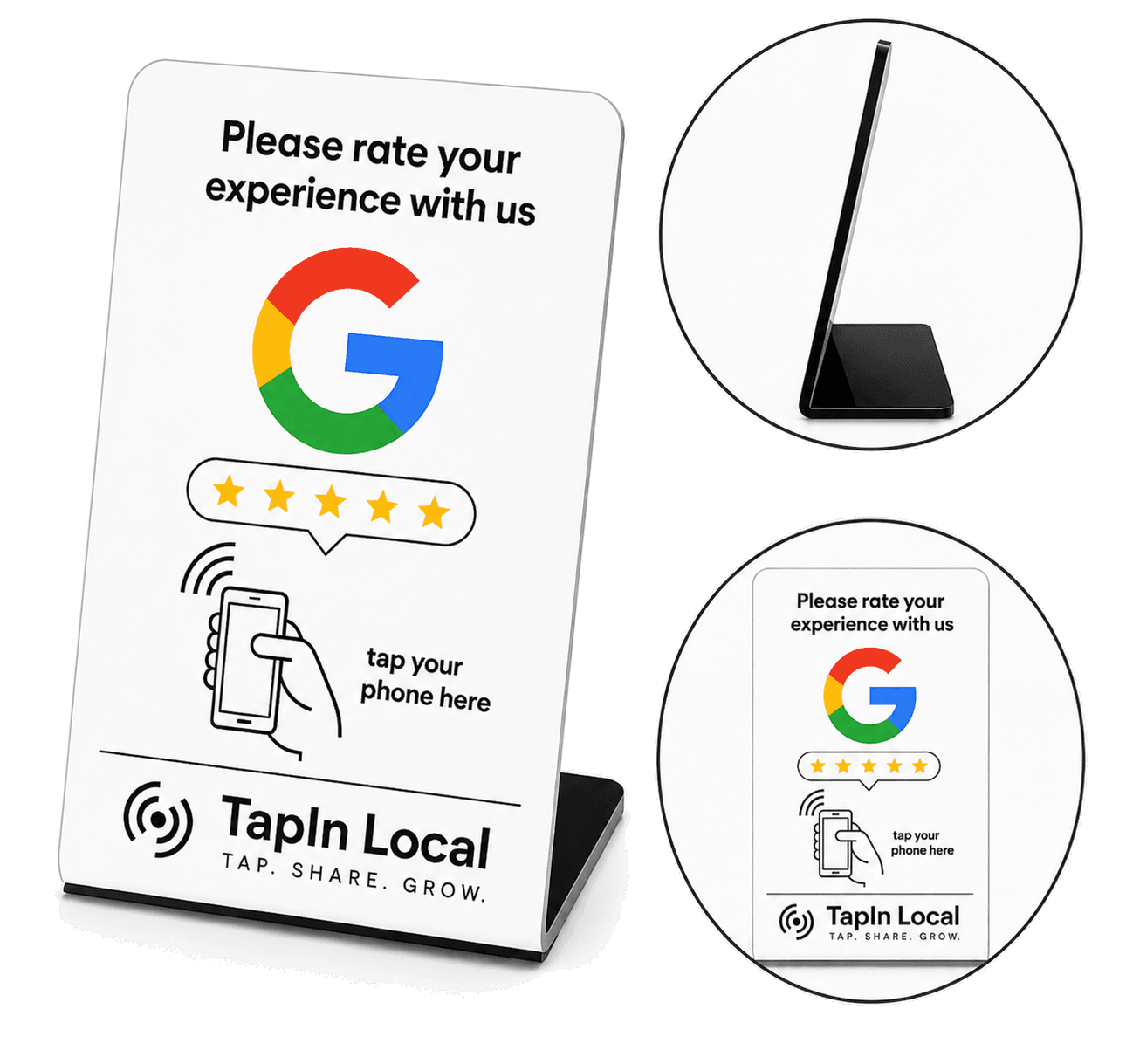 White TapIn Local acrylic NFC Google Review stand