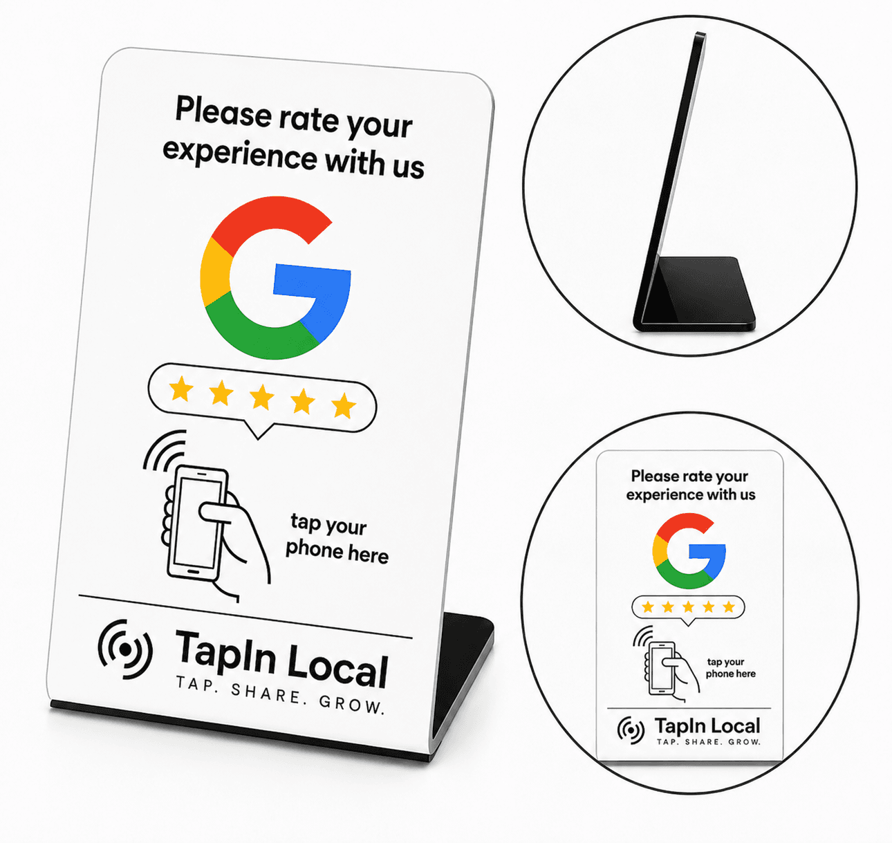 White TapIn Local acrylic NFC Google Review stand mockup